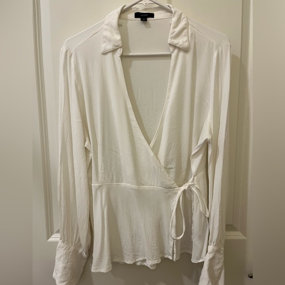 J. Crew Crepe Faux Wrap Top, Ivory - Picture 2 of 3